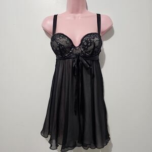 SeductiveWear by Cinema Etoile - Babydoll Lingerie Lace Chiffon - Size S - Black